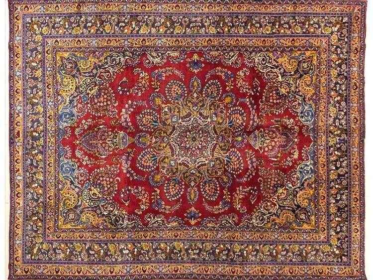 Gigantic ! Authentic Persian Hand Knotted Mashad Carpet 3.90m x 2.90m ! - Pristine As New !