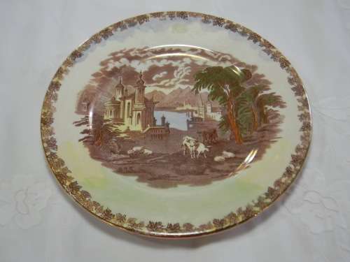 Maling Hand Painted Lustre Gazed Dinner / Display Plate 1950 - Venice Scenes on Tinted scenes
