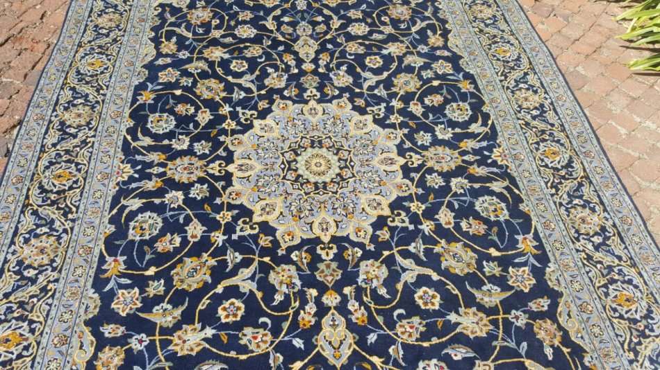 Stunning Authentic Persian Hand Knotted Kashan Carpet 3.75m x 2.40m ! - High Value Blue !!