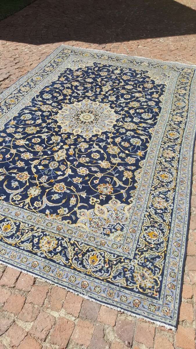 Stunning Authentic Persian Hand Knotted Kashan Carpet 3.75m x 2.40m ! - High Value Blue !!