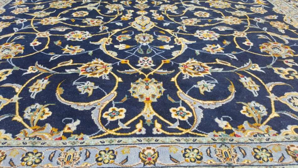 Stunning Authentic Persian Hand Knotted Kashan Carpet 3.75m x 2.40m ! - High Value Blue !!