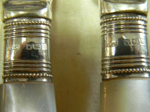C.1910 Stunning Edwardian 12 Place Silver Collared Mother of Pearl Fish Set - in original box