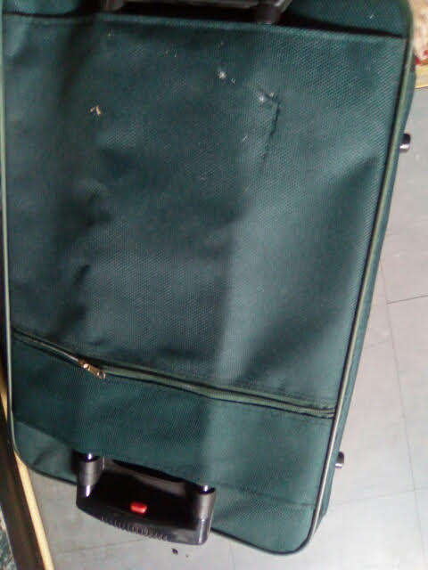 Green Duigui suit case on wheels