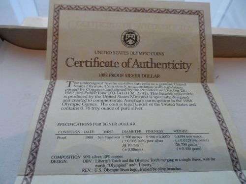 USA Mint 1988 Olympic proof silver dollar