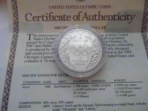 USA Mint 1988 Olympic proof silver dollar