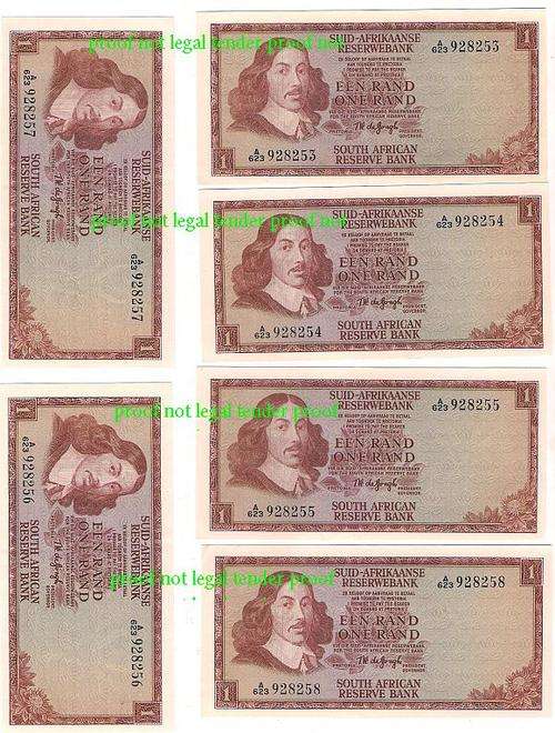 6 x 1 rand notes consecutive numbers mint condition
