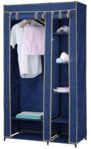 CANVAS PORTABLE CLOSET / WARDROBE. WITH SHELVES. BLUE