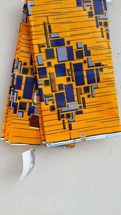 African Print Fabric_Waxed Ankara_Million Blocks Orange & Blue Block Designs_Superior Quality_6Yards