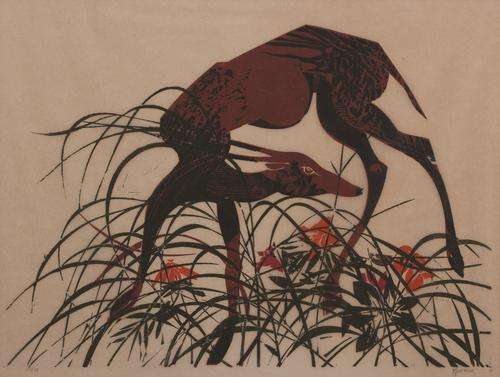 DEER IN TALL GRASS - Raymond Hillary Andrews