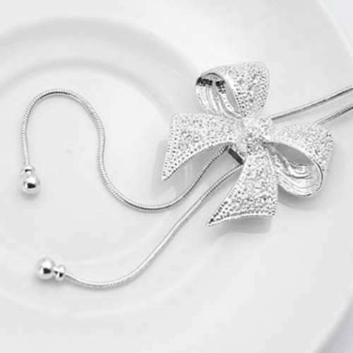 Elegant Silver Plated Bow Necklace With Crystals in gift box
