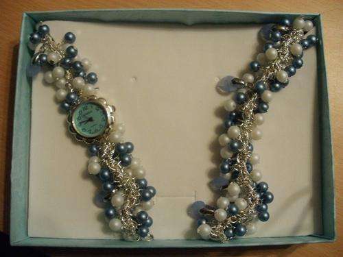 Lovely Tranquil Blue Watch set includes bracelet and watch with swarovski hearts