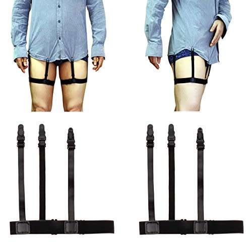 2 x Mens Shirt Stays Holders Elastic Garter Belt ,Non-Slip Locking Clamps Uniform