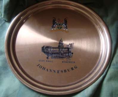 Copper Tray 30cm. johannesburg city Hall centenary.