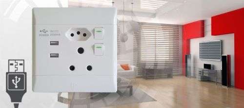 5 x Double Wall Switched Socket (4X4) 16A,6A,2X USB