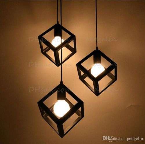 vintage pendant light Black with 3 head metal cube lampshade hang light fixture