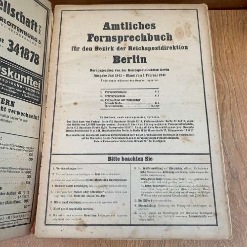 Rare WW2 Third Reich 1941 Berlin Phone book.