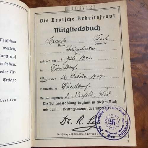 Third Reich DAF membership book RED