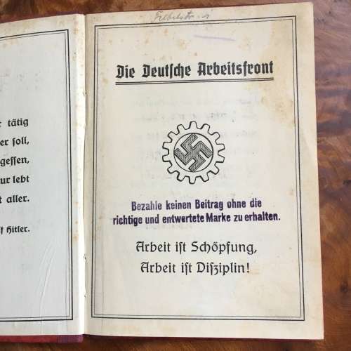 Third Reich DAF membership book RED