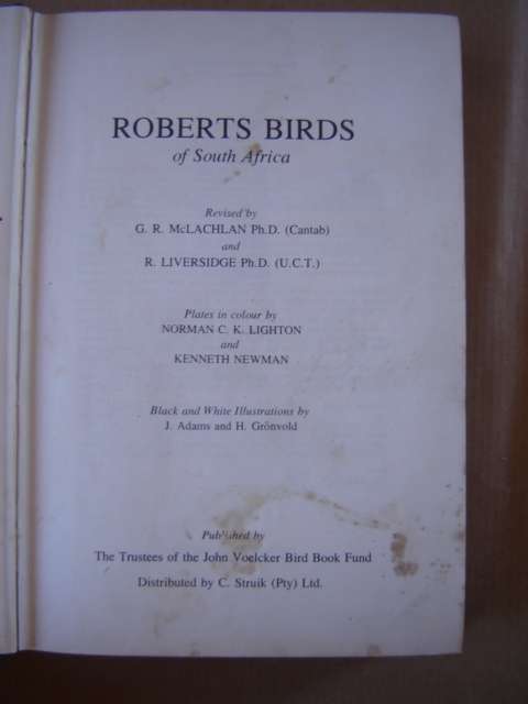 Roberts Birds of South Africa Fourth Edition First Impression 1978