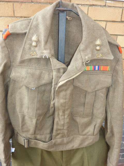 1)A ORIGINAL COMBAT UNIFORM-BUNNY JACKET & TROUSER-SA ARTILLERY-LOW START!