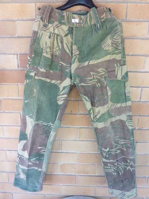 C)RHODESIAN TROUSER (BRUSHSTROKE CAMO )-HAS ADJUSTABLE WAIST CLIPS-GOOD CONDT-LOW START!