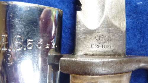 10)A GERMAN-WW1-KS98-MAUSER-SAWBACK BAYONET-MATCHING NUMBERS-KS 5341-ERFURT-COMPLETE BUT REPAIRED-