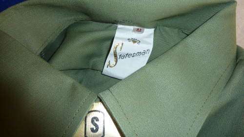 4A) 1970'S- RHODESIAN ARMY-OLIVE DRAPE-SHORT SLEEVE SHIRT-AS NEW-(STILL HAS CARDBOARD)-SIZE 41!