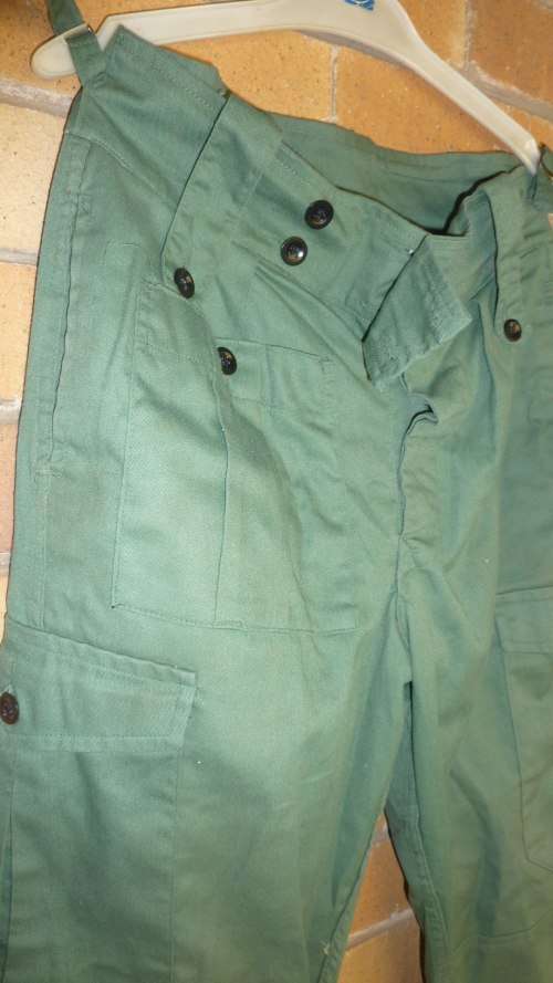 5) 1970'S RHODESIAN ARMY- TROUSER-OLIVE DRAPE-DUX MANUFACTURER-GOOD CONDITION.