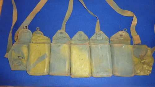 4) A RHODESIAN HAND PAINTED CAMO 7.62 AMMO CHEST RIG-MODIFIED FROM A CHINESE PATT63-USED SOLDIER RLI