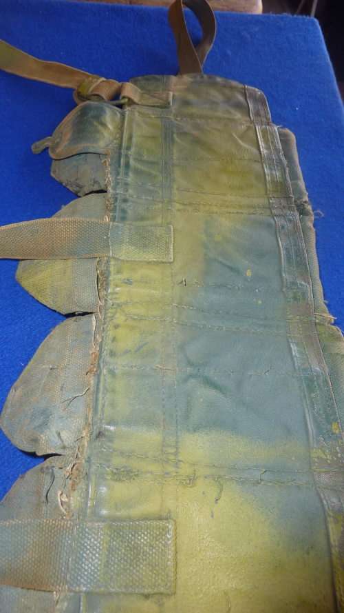 4) A RHODESIAN HAND PAINTED CAMO 7.62 AMMO CHEST RIG-MODIFIED FROM A CHINESE PATT63-USED SOLDIER RLI