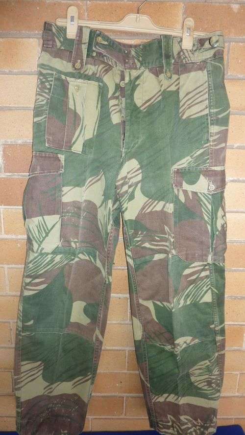 A PAIR OF ORIGINAL- RHODESIAN CAMO (BRUSHSTROKE ) TROUSER-GOOD CONDITION-SIZE MEDIUM-LOW START!