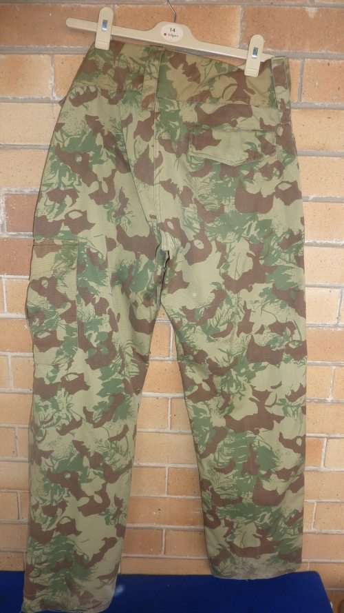 6) A PAIIR OF ORIGINAL KOEVOET CAMO TROUSER WITH CAMO BUTTONS-MEDIUM-GOOD CONDITION-LOW START!