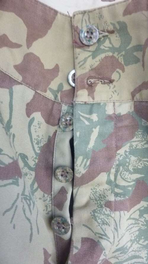 6) A PAIIR OF ORIGINAL KOEVOET CAMO TROUSER WITH CAMO BUTTONS-MEDIUM-GOOD CONDITION-LOW START!