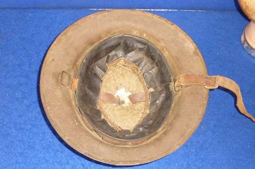 WW1-BRITISH BRODIE HELMET WITH LIP-LEATHER CHIN STRAP DAMAGE-BUT OTHERWISE GOOD CONDITION-LOW START!
