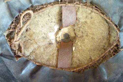 WW1-BRITISH BRODIE HELMET WITH LIP-LEATHER CHIN STRAP DAMAGE-BUT OTHERWISE GOOD CONDITION-LOW START!