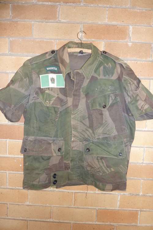 1)RHODESIAN BUSH JACKET-CUT TO PREFERENCE-SHORT SLEEVE`S and DYED DARKER-MEDIUM IN SIZE-LOW START!
