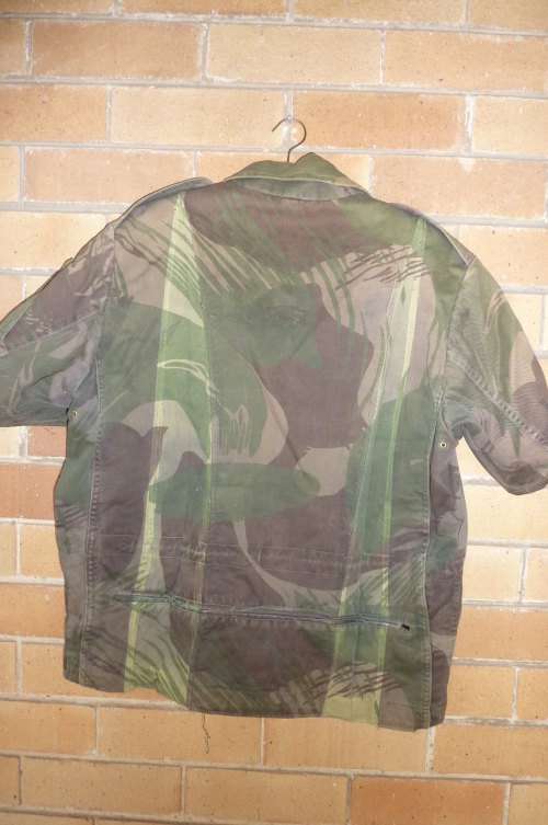 1)RHODESIAN BUSH JACKET-CUT TO PREFERENCE-SHORT SLEEVE`S and DYED DARKER-MEDIUM IN SIZE-LOW START!