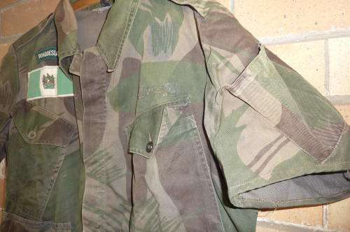 1)RHODESIAN BUSH JACKET-CUT TO PREFERENCE-SHORT SLEEVE`S and DYED DARKER-MEDIUM IN SIZE-LOW START!