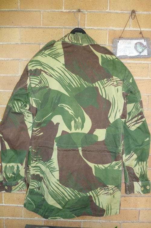 2) AN ORIGINAL RHODESIAN  ARMY (-BRUSHSTROKE)  CAMO BUSH JACKET-GOOD CONDITION- XL OR POSS XXL