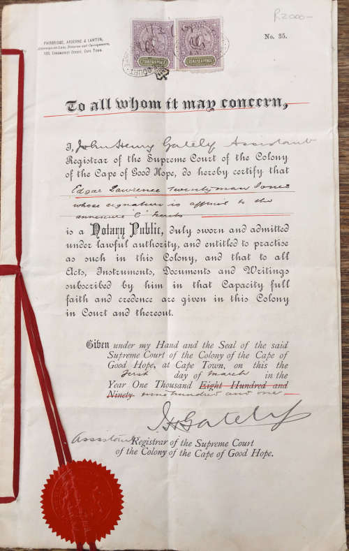 1901 SPECIAL POWER OF ATTORNEY 5 STAMPS AND SEALS