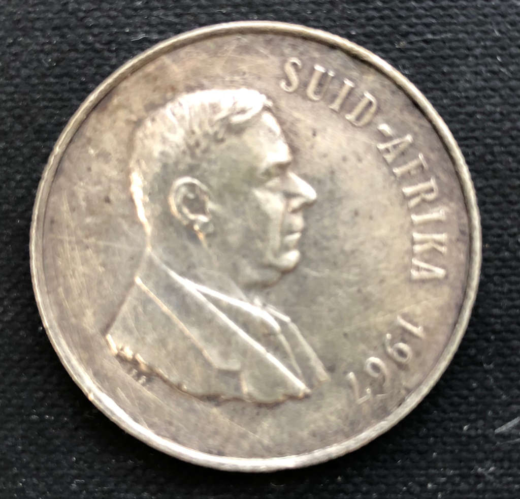 SOUTH AFRICAN SILVER R1 AFRIKAANS (2) ENGLISH (1) 1967