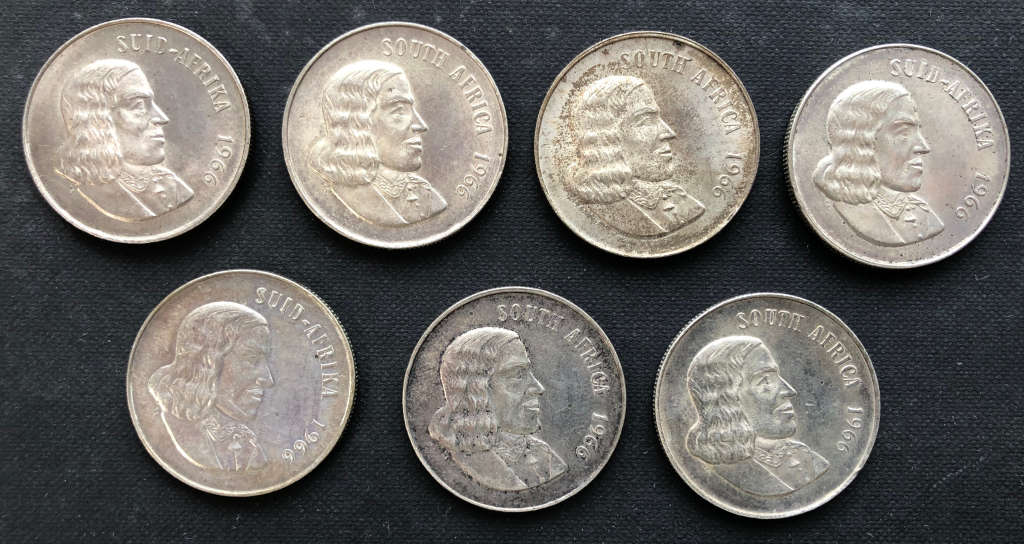 SOUTH AFRICAN SILVER R1 AFRIKAANS (3) (2 ONLY ONE SOLD) ENGLISH (4) 1966