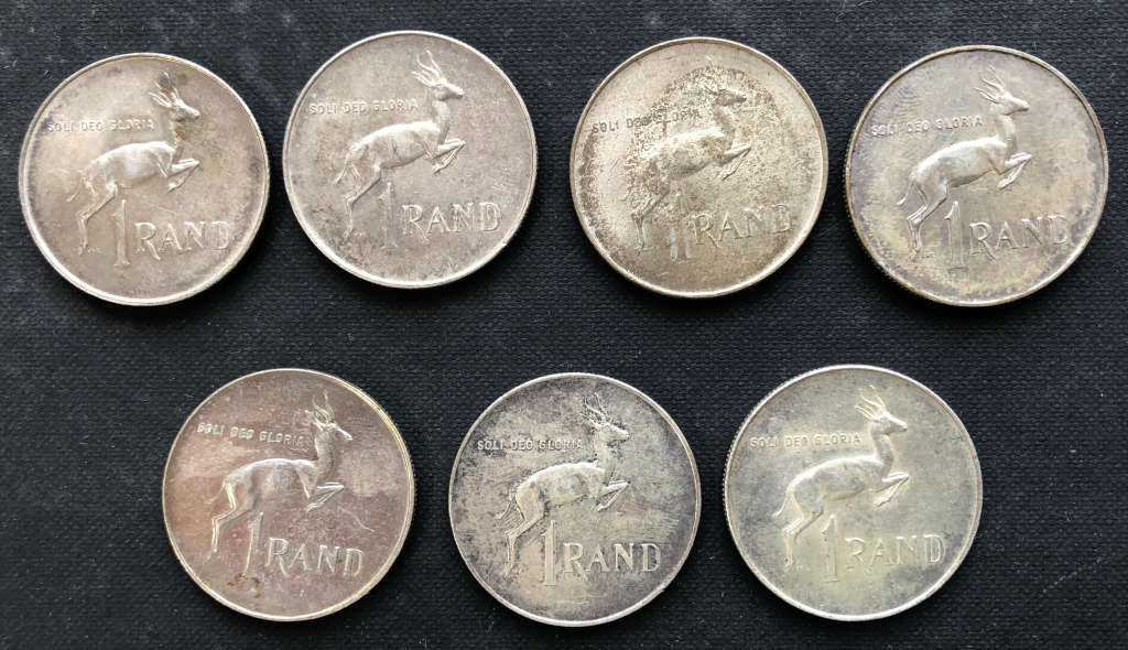 SOUTH AFRICAN SILVER R1 AFRIKAANS (3) (2 ONLY ONE SOLD) ENGLISH (4) 1966