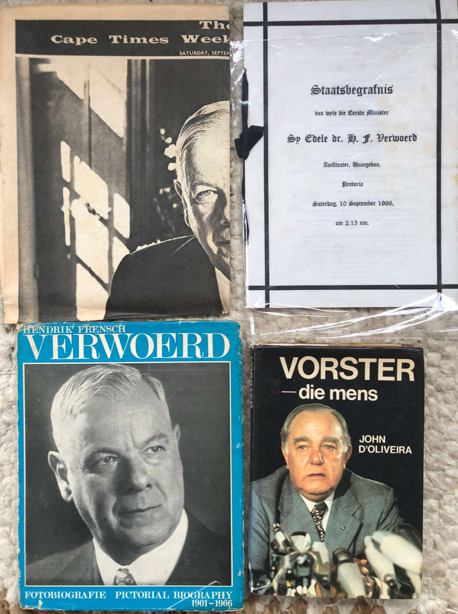 HF VERWOERD STAATSBEGRAFNIS, HISTORY BOOK, NEWSPAPER CUTTINGS & VORSTER DIE MENS