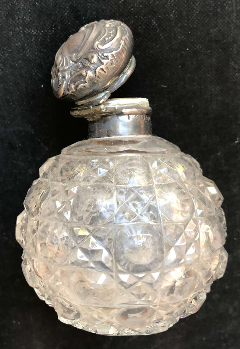 PERFUME BOTTLE CRYSTAL SILVER TOP HALLMARKED 1902