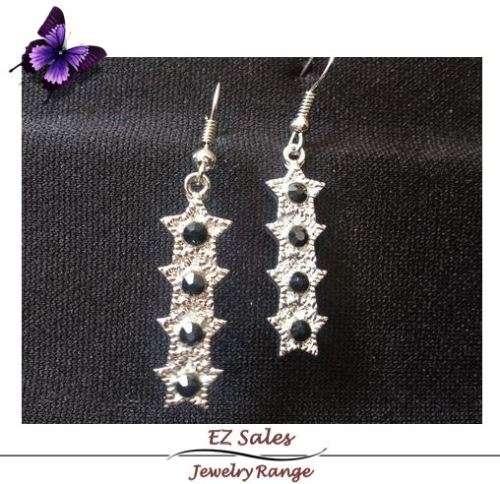 Star Rhinestone Drop Earrings - Black