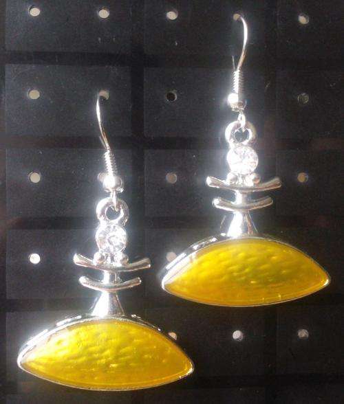 Oval Enamel and Silver Plated Alloy - Yellow Earrings