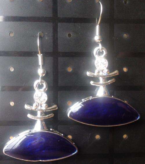 Oval Enamel and Silver Plated Alloy - Blue Earrings