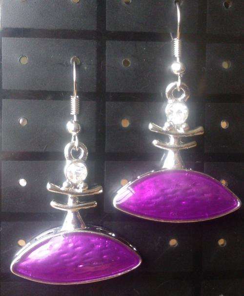 Oval Enamel and Silver Plated Alloy - Purple Earrings