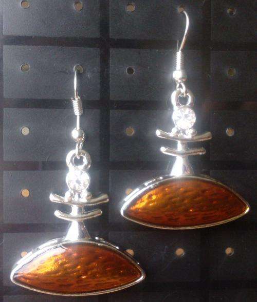Oval Enamel and Silver Plated Alloy - Brown Earrings
